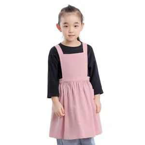 Grembiule in Cotone Lino per Bambini Simpatico Cartone Animato Antivegetativo Pettorina Tasca Regolabile Pittura Artistica Cucina Grembiule