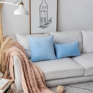 Nordische Flanell Kissenbezug Detail in Blau, weiches Blattmuster Sofa Kissen für Deko.