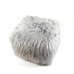 Detailed view of Nordic long plush square footstool, cozy lazy sofa cushion for home decor.