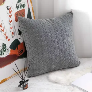 Grauer Samt Kissenbezug mit Blätter Textur für modernes Wohnzimmer Sofa Schlafzimmer Deko