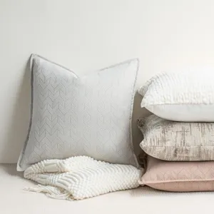 Decorative throw pillow cover for sofa bed, modern chenille cushion case with elegant texture design.