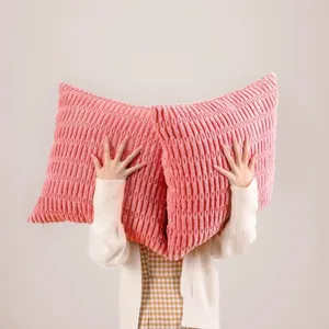 Nordischer Kissenbezug Cord rosa einfarbig Deko Zierkissen fuer Sofa Bett Schlafzimmer