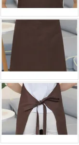 Korean style brown halter neck apron detail view for coffee shop and kitchen work. Stylish and durable.