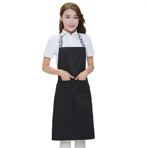Korean Style Fashion Halter Neck Waterproof Bib Apron With Pockets For Coffee Shop Milk Tea Shop Restaurant Waiter Workwear
