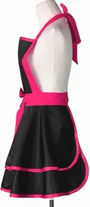 Black pink ruffle apron halter neck double layer cooking baking apron dress details