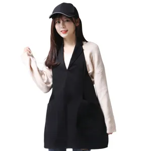 Korean style black suit collar women work apron with front pockets for kitchen cafe use