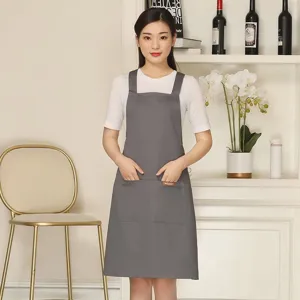 Polyester Cotton Apron Cross Back Adjustable Buckle Solid Color Kitchen Workwear Chef Apron For Cooking Baking