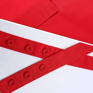 Red cotton blend apron cross strap adjustable button workwear detail product main view display