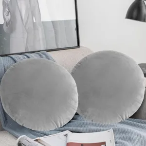 Soft grey velvet round pillow detail, cozy couch cushion texture for modern home decor.