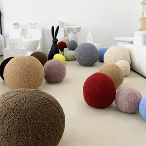 Nordic Minimalist Abstract Teddy Velvet Plush Ball Pillow Round Cushion Soft Stuffed Sofa Bed Decor Pillow