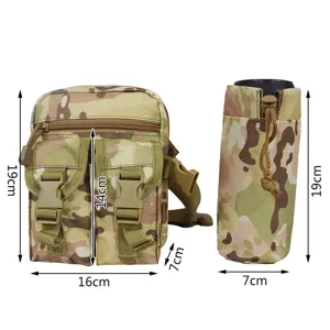 Outdoor tactical camo waist bag with water bottle pouch, multi-functional tactical gear.