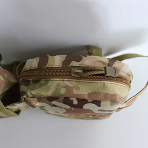 Camo tactical waist bag for outdoor sports, waterproof running pouch with zipper closure.