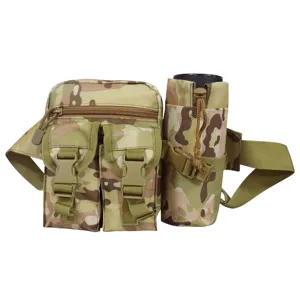 Tactical camo waist bag for men, multi-functional running sports belt bag with bottle holder.