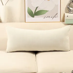 Cojin lumbar de chenilla de estilo nordico color crema suave y rectangular para sofa salon