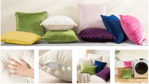Samt Kissenbezug mit Pompon Borte, weicher Sofakissenbezug für Wohnzimmer, Bett und Dekoration.