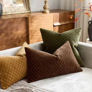 Federa per cuscino in ciniglia a quadri, 3D griglia copricuscino per divano, soggiorno decorativo.