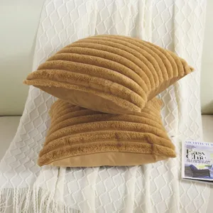 Faux rabbit fur striped throw pillow cover decorative cushion for sofa bed living room decor