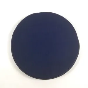 Round navy blue canvas cushion detail, white edge stitching, soft comfortable chair pad.