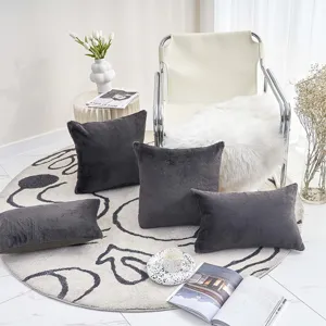 Moderner minimalistischer dunkelgrauer Plüsch Kissen und Lendenkissen Set für Bett und Sofa.