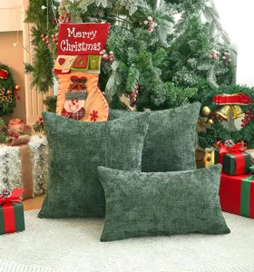 Fodere per cuscini in ciniglia verde trama waffle federa decorativa per divano letto