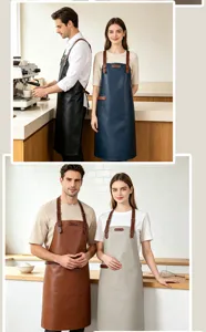 PU Leder Schürze wasserdicht ölbeständig Küche Kochen Barista Arbeitskleidung Detail