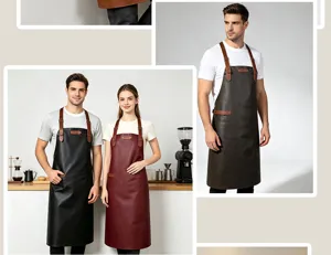 Wasserdichte PU-Leder Schürze mit verstellbaren Kreuzgurten für Küche Kochen Friseur.