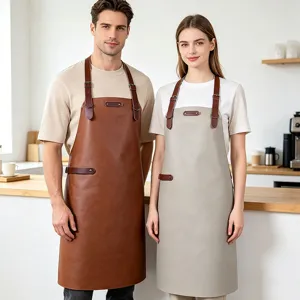 PU Leder Schürze Wasserdicht Öldicht Küche Backen Kochen Chef Schürze Mit Verstellbaren Trägern