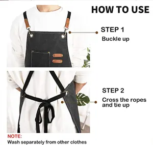 Thickened canvas work apron with adjustable cross straps, ideal for kitchen, garden and workshop.