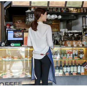 Tablier en denim style coréen pour cuisine, bavette de travail résistante pour café et restaurant.