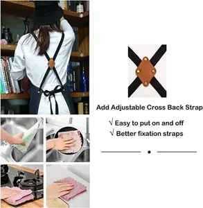 Thickened canvas apron with adjustable cross back straps for kitchen and gardening.
