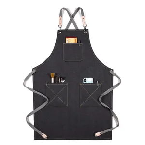 Tablier en Toile Épaisse Avec Poches Dos Croisé Bretelles Réglables Cuisine Cuisson Chef Vêtement de Travail Pour Restaurant Café Maison