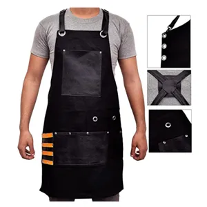 Multifunctional Heavy Duty Canvas Work Apron With Leather Pockets And Cross Back Straps For Woodworking BBQ Chef Barber
