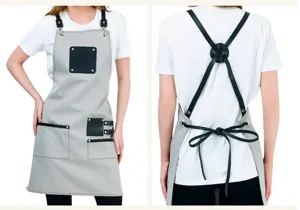 Adjustable canvas leather patchwork apron for kitchen cooking baking coffee shop work wear