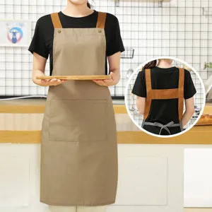 Nordic Style Waterproof Canvas Apron Kitchen Cooking Chef Work Apron with Pockets Adjustable Halter Strap for Women Men