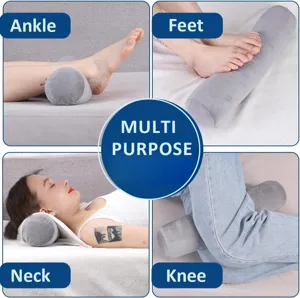 Grey cylindrical bolster pillow multi-purpose neck knee leg support yoga roll cushion