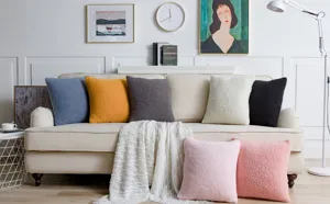 Detailed view of Nordic style teddy fleece square pillow cover and cushion case for bedroom.