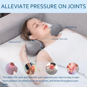 Round neck pillow for cervical traction and pain relief, ergonomic bolster pillow for home use.