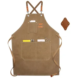 Thickened canvas work apron with cross back straps and multiple utility pockets for daily use