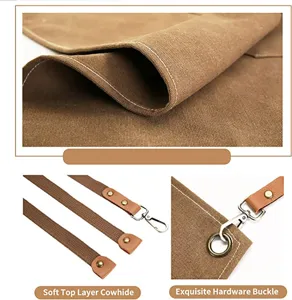 Heavy duty canvas apron with soft top layer cowhide straps and exquisite hardware buckle details.