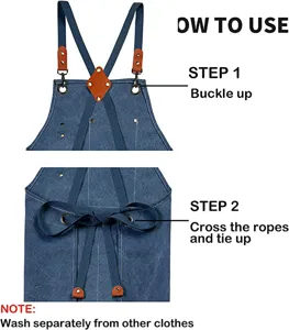 Thickened canvas work apron detail view, durable utility apron with metal buckles.