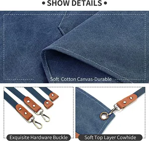 Canvas apron fabric and hardware buckle detail view highlighting durable cowhide straps design.
