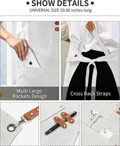 Heavy duty canvas apron with multi large pockets and cross back straps detail design.