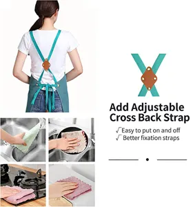 Adjustable cross back canvas apron for kitchen gardening cooking, comfortable fit and durable design.