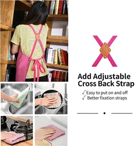 Adjustable canvas work apron with cross back straps for kitchen cooking gardening and daily tasks.