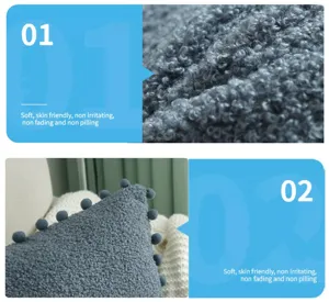 Close-up detail of Nordic solid plush pillowcase with soft pom-poms for cozy home decor.