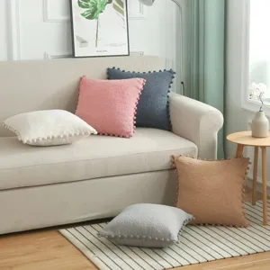 Nordic solid color plush pom-pom cushion cover for living room sofa bedroom throw pillow