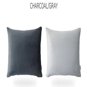 Charcoal grey flannel rectangular throw pillow covers set, soft dual-sided home decor.