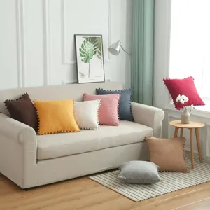 Nordic solid color plush pom pom throw pillow cover for living sofa home bedroom cushion
