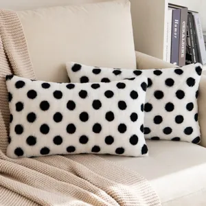 Fluffy polka dot throw pillow faux rabbit fur soft decorative cushion for sofa bed