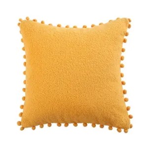 Nordic Solid Color Plush Pom Pom Throw Pillow Cover for Living Room Sofa Bed